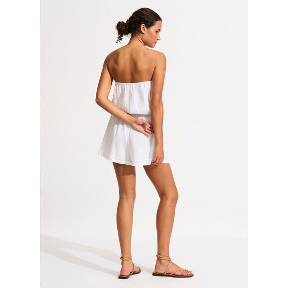 Seafolly Crinkle Playsuit in White Women’s Large Gauze Strapless Elastic Waist - Picture 6 of 14